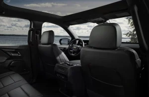 The inside of a 2026 Chevrolet Silverado EV from the back seat